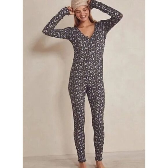 Free People Intimately Home Alone Longjohn One Piece Long Sleeve Pajamas S - Picture 1 of 7